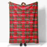Lofaris Christmas Green Red Plaid Custom Repeat Name Blanket